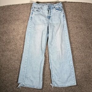 American Eagle Women Light Wash Distressed Wide Leg High Rise Jeans Baggy